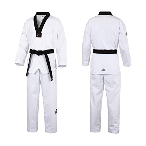 Adidas Adichampion II - Dobok de taekwondo, color negro, wtf, Niños Mujer Niñas, color blanco, tamaño 200 cm