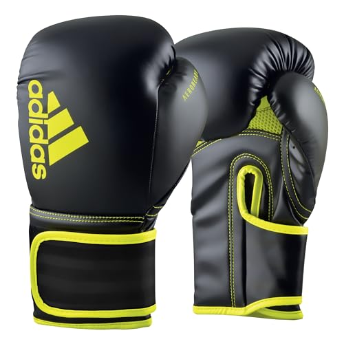 adidas Boxing Gloves - Hybrid 80 - for Boxing, Kickboxing, MMA, Bag, Training & Fitness - Boxing Gloves for Men & Women - Weight (12 oz, Black/Yellow)