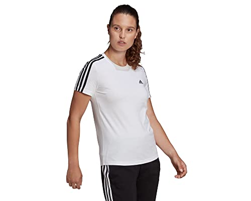 adidas Essentials Slim 3-Stripes, Camiseta de manga corta, Mujer, White/Black, M