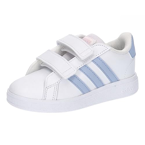 adidas Grand Court Lifestyle Hook And Loop Shoes, Zapatillas Unisex bebé, Ftwr White Blue Dawn Clear Pink, 24 EU