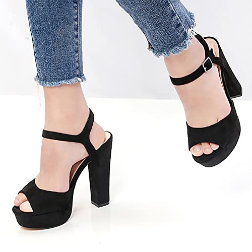 ADMAY Sandalias Mujer Zapatos de Verano Elegantes Chanclas Zapatos de mujer europeos y americanos de moda con hebillas, tacones súper altos de 13 cm de grosor y sandalias grandes Zapatos de mujer