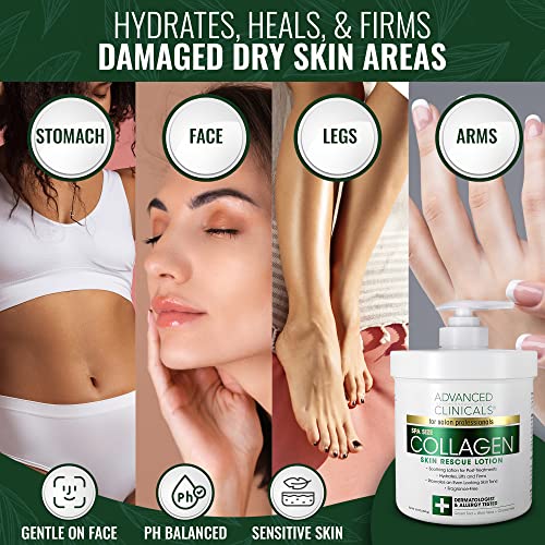 Advanced Clinicals Collagen Skin Rescue Lotion - Hydrate, Moisturize, Lift, Firm. Great for Dry Skin. 16oz Jar with Pump. by Advanced Clinicals