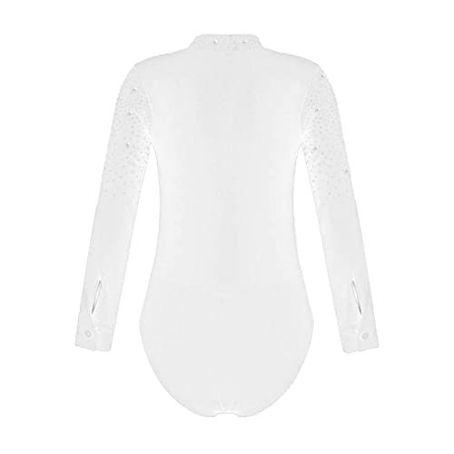 Agoky Camisas Baile de Manga Larga para Niños con Cuello en V y Pedrería Brillante Maillot de Danza Moderna Latina Ropa de Baile Competición 5-16 Años Blanco 5-6 años