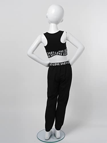 Agoky Conjunto de Deportivo para Niñas Crop Top Corto y Pantalones Largos de Cargo Holgados con Bolsillos Ropa de Baile Moderno Hiphop Negro 9-10 años