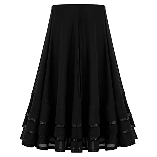 Agoky Falda de Flamenco para Niña Falda Plisada de Danza Sevillanas Salón Tango con Cintura Elástica Disfraz de Bailarina Competición P Negro 6 años