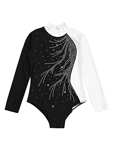 Agoky Leotardos Gimnásticos para Niña Maillot Manga Largo Mono de Brillante de Gimnasia Rítmica Competición Traje de Baile Body Clásico Elástico Blanco 15-16 años
