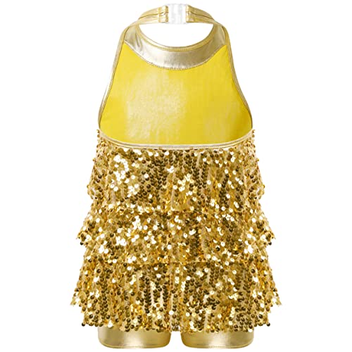 Agoky Maillot Lentejuelas De Baile Para Niña Body Ballet Leotardo Gimnasia Rítmica Patinaje Vestido Bailarina Brillante Ropa De Baile Jazz Salón Latino Dorado 6 años