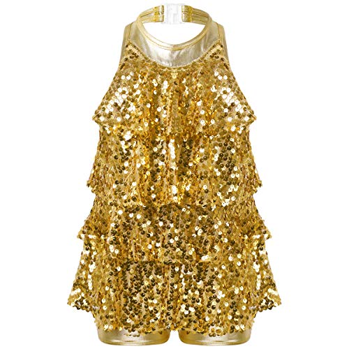 Agoky Maillot Lentejuelas De Baile Para Niña Body Ballet Leotardo Gimnasia Rítmica Patinaje Vestido Bailarina Brillante Ropa De Baile Jazz Salón Latino Dorado 6 años