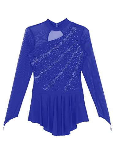 Agoky Maillot Manga Larga de Patinaje Artístico para Mujer Vestido de Danza Lírica Contemporánea Leotardo de Ballet Clásica Gimnasia Disfraz de Bailarina A Azul real L