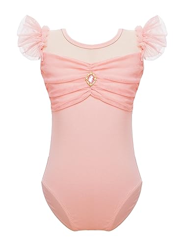 Agoky Niña Maillots de Gimnasia Clásico sin Manga Vestido de Ballet Gimnasia Leotardo Body Clásico Manga Corta Traje Ropa de Bailarina Rosa 7-8 años