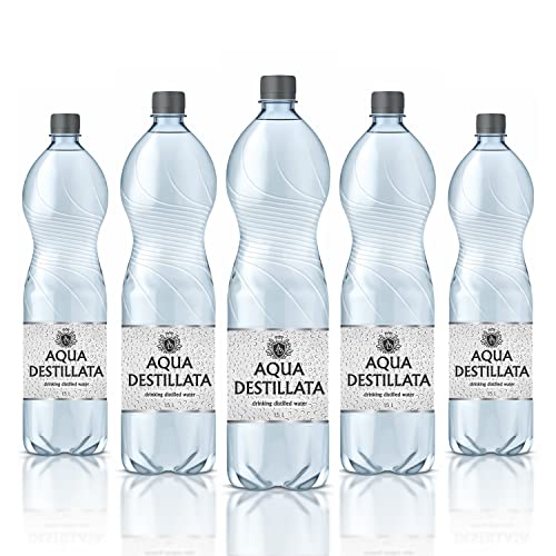 Agua destilada potable de 7,5 litros de agua destilada al vapor, paquete de 5 x 1,5 l, certificado ultra puro, agua destilada al vapor, grado alimenticio