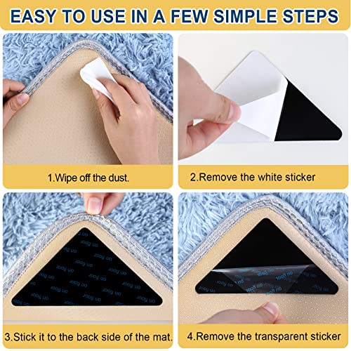 AiQInu Pinzas para Alfombras ,8 Piezas Cinta Antideslizante para Alfombras,Reutilizable und Lavable Bases Antideslizante Alfombra Pinzas para Alfombras, para Interiores y Exteriores