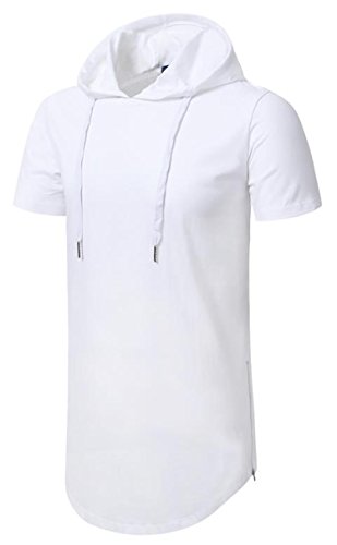 Aiyino Sudadera con Capucha de Color Liso para Hombre,Algodón Puro,Ligero,Suave,Transpirable,Fitness Sports Hoodie,Moda Hip Hop Sudadera (Manga Corta XL Blanco)