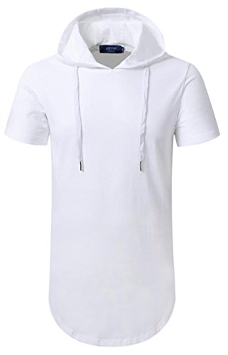 Aiyino Sudadera con Capucha de Color Liso para Hombre,Algodón Puro,Ligero,Suave,Transpirable,Fitness Sports Hoodie,Moda Hip Hop Sudadera (Manga Corta XL Blanco)
