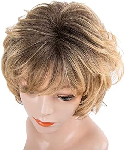 AIYLMZ Encantadora peluca sintética para mujer, pelo corto, pelo dorado, resistente al calor, peluca de repuesto, resistente al calor, disfraz, cosplay, fiesta, pelucas (Oro degradado)