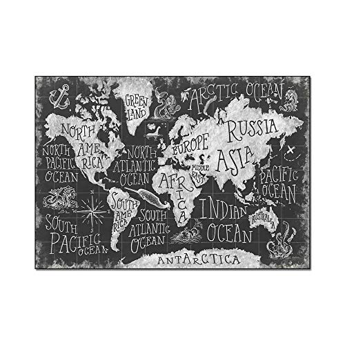 AKOYUML Moderna Alfombra Pelo Corto Alfombra Antideslizante Sala de Estar, Alfombra decoración del hogar, Alfombras Salón Grande Pelo Corto Negro Y Gris Abstracto Mundo Inglés, 150 x 180 cm