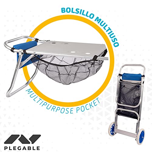 AKTIVE 53928 - Carro de playa plegable convertible en mesa 2 en 1, peso máx 20 kg, portatodo multiuso para la playa, camping, eventos, medidas caro 47 x 52 x 100 cm / mesa 47.5 x 52 x 115.5 cm