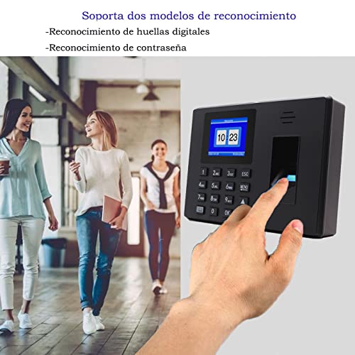 Aktivstar Control Horario Empleados, Reloj de Fichar con Pantalla LCD, Memoria USB de 8GB, Máquina de Asistencia Biométrica con Capacidad de 1000 Huellas, Sistema Española