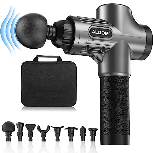 ALDOM Pistola de Masaje Muscular, Pistola Masaje Masajeadora Muscular de Tejido Profundo 30 Niveles Ajustables, Masajeador Eléctrico de Músculos Carga Tipo-C y 8 Cabezales Massage Gun