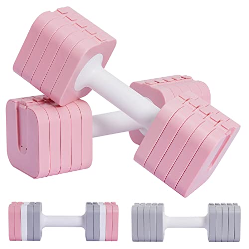 ALLINLIFE Pesas y Mancuernas Ajustables,10KG（2 * 5KG）Mancuernas Fácil de Ajustar, Juego de Pesas,Mancuernas Kits Color Gris, Rosa y Color Mixto, Pesas Ajustable