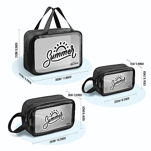 ALLONWAY 3 Pcs Neceser Transparente, Neceser Maquillaje De Viaje Organizador con Asa, Bolsas de Aseo Impermeable, Unisex, Adecuado para Acampar, Viajes De Negocios, Gimnasio En El BañO (Negro)