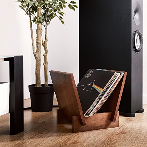 Almacenamiento de discos de vinilo – Madera maciza con diseño premium – Almacena y muestra hasta 40 álbumes de LP de 12 pulgadas