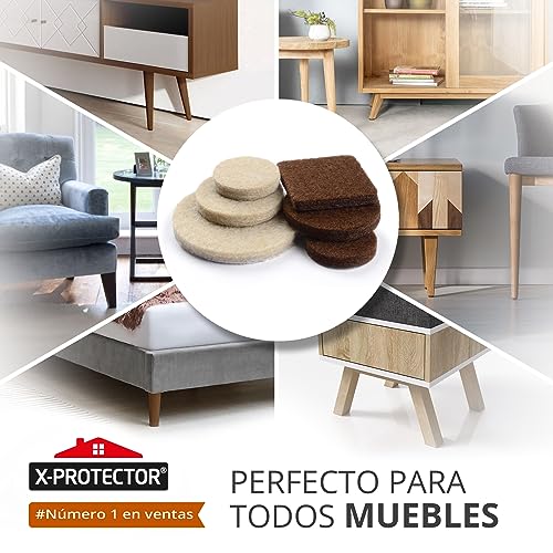 Almohadillas de Fieltro para Muebles X-Protector 133 Piezas, Beige y Marron - Fieltro Adhesivo, Fieltros para Sillas - Mejores Protectores de Suelo de Madera - Protectores de Suelo para Muebles