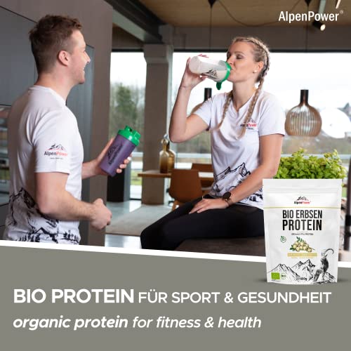 AlpenPower Proteína de Guisante Orgánica 600 g - Aislado de proteína de guisante 100% puro - Sin aditivos - Vegano y versátil - Proteína vegana en polvo con un 85% de proteína