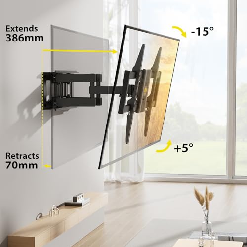 Alphamount Soporte TV Pared Movimiento Completo para Televisores 37 a 75 Pulgadas, Soporte TV Inclinable y Giratorio con Brazos Dobles, Máximo VESA 600x400 mm hasta 45 kg, APLF6-E