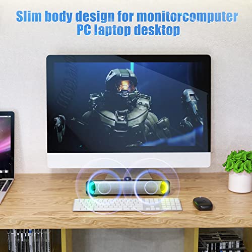 Altavoz SoundBar, HPYLIF·H Altavoz de Computadora con Cable USB, Altavoz Multimedia con Control de Volumen de Luz LED RGB Barra de Sonido para PC Windows,Escritorio,Ordenadores Portátiles