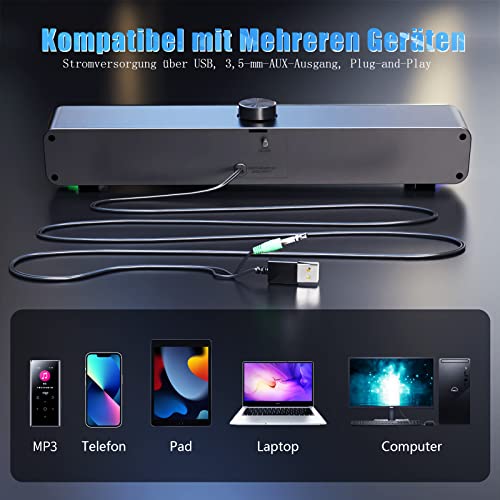 Altavoz SoundBar, HPYLIF·H Altavoz de Computadora con Cable USB, Altavoz Multimedia con Control de Volumen de Luz LED RGB Barra de Sonido para PC Windows,Escritorio,Ordenadores Portátiles