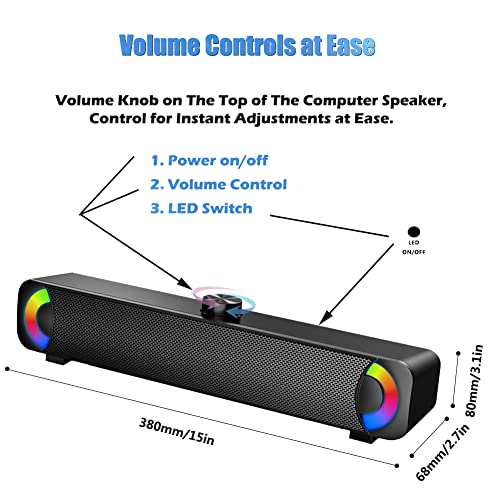 Altavoz SoundBar, HPYLIF·H Altavoz de Computadora con Cable USB, Altavoz Multimedia con Control de Volumen de Luz LED RGB Barra de Sonido para PC Windows,Escritorio,Ordenadores Portátiles