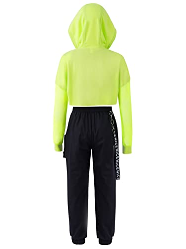 Alvivi Conjunto de Chándal para Niñas Sudadera Deportiva de Manga Larga y Pantalones Cargos de Hip Hop Street Dance Traje de Baile Callejero 3-16 Años Verde 8 años