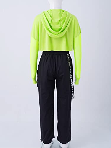 Alvivi Conjunto de Chándal para Niñas Sudadera Deportiva de Manga Larga y Pantalones Cargos de Hip Hop Street Dance Traje de Baile Callejero 3-16 Años Verde 10 años