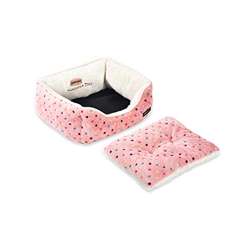 Amazon Basics Cama para mascotas, gatos, Tejido Oxford, tamaño pequeño, de color rosa con lunares