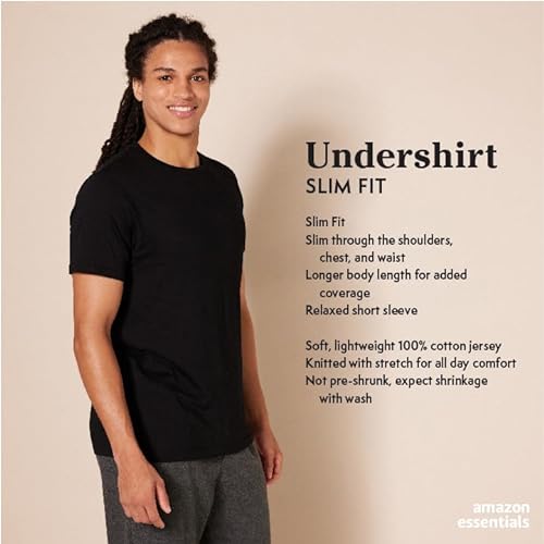 Amazon Essentials Camiseta Interior con Cuello Redondo Hombre, Pack de 6, Negro, XL