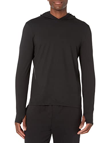 Amazon Essentials Camiseta Tech con Capucha y Manga Larga en Tejido Elástico Hombre, Negro, M
