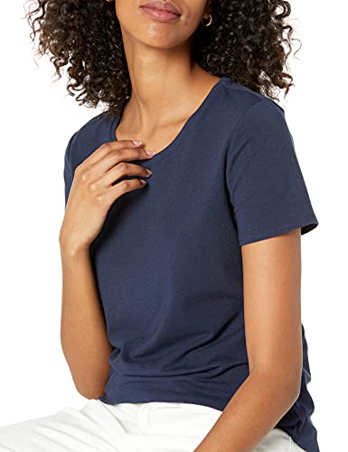 Amazon Essentials Camiseta Técnica Elástica de Manga Corta y Cuello Redondo (Disponible en Tallas Grandes) Mujer, Pack de 2, Azul/Orquídea Morada, L