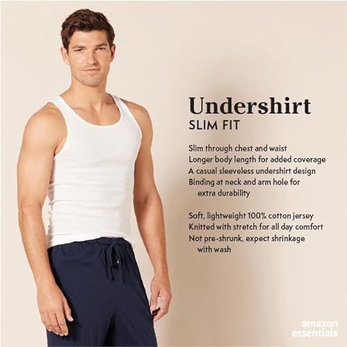 Amazon Essentials Camisetas Interiores de Tirantes Hombre, Pack de 6, Blanco, L