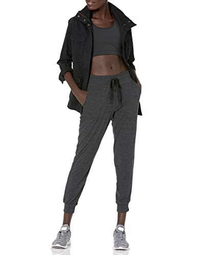 Amazon Essentials Jogger Elástico Técnico de Tejido Cepillado (Disponible en Tallas Grandes) Mujer, Negro Teñido Multicolor, L
