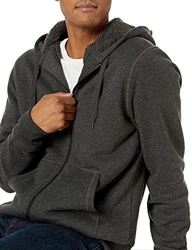 Amazon Essentials Sudadera de Forro Polar con Capucha, Cremallera Completa y Forro Sherpa Hombre, Carbón Mezcla, L