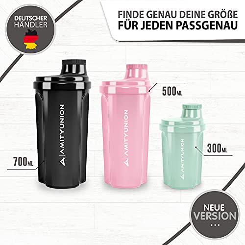 AMITYUNION Coctelera de proteínas 700 ml Heaven a prueba de fugas, sin BPA con tamiz y escala que se pueden hacer clic para batidos cremosos de suero, mezclador de proteínas, original en Azul menta