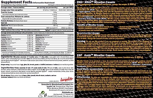 AMIX - Proteína Isolada Micellar Casein - Complemento Alimenticio con Alta Proporción de Caseína Micelar - Proteína para Ganar Masa Muscular - Contiene Enzimas Digestivas - Sabor Fresa - 1 KG