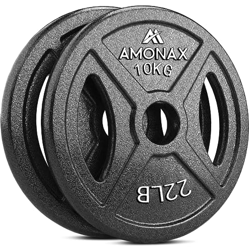 Amonax discos pesas, 2,5kg, 5kg, 10kg discos mancuernas para barras olimpicos 50mm, discos de pesas metálicas para levantamiento y empuje de cadera, placas de hierro fundido para gimnasio en casa