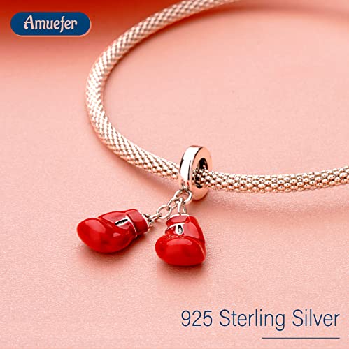 Amuefer Guantes de boxeo Charms para Pulseras y Collares, Colgante de Plata de Ley con Circonita Cúbica, Cumpleaños Navidad Joyería Regalos para Mujeres Niñas