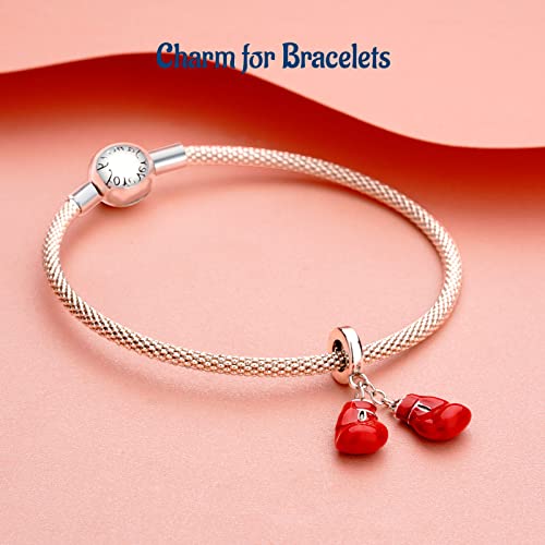 Amuefer Guantes de boxeo Charms para Pulseras y Collares, Colgante de Plata de Ley con Circonita Cúbica, Cumpleaños Navidad Joyería Regalos para Mujeres Niñas