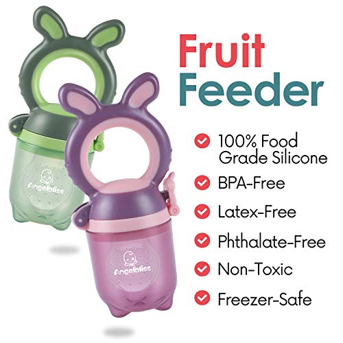 ANGELBLISS Alimentador Antiahogo Bebe, Chupete Fruta Bebe, Alimentador Bebe (2 Piezas), con Pacifiers de 3 Tamaños Diferentes, Sin BPA