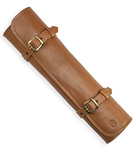 Angus Stoke Sam - Funda de piel para cuchillos de cocinero (piel, tamaño grande), diseño de bolsa, marrón, Bolsillo para cuchillos