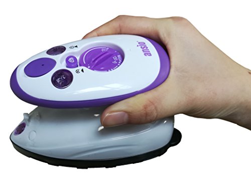 ANSIO Plancha de vapor Travel Min con suela de cerámica Plancha de vapor pequeña y ligera perfecta para viajar y acolchar, - 2 años de garantía - Morado/Blanco