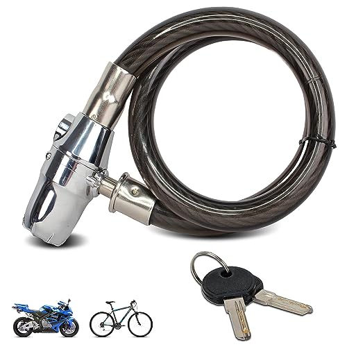 Antirrobo para bici, scooter o moto con alarma de 110 decibelios - Candado de seguridad para bici con cierre de llave - Funciona con pilas - Antirrobo de cable ⌀ 2 CM, largo 80 CM - Negro